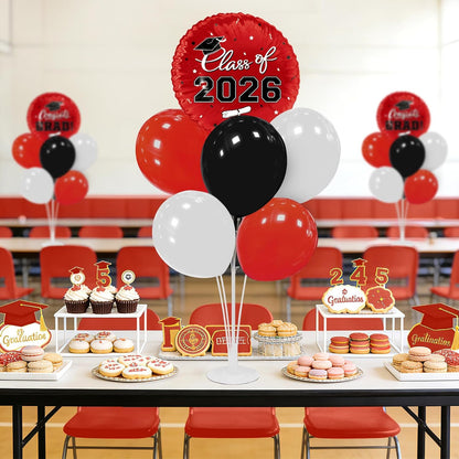Graduation Decorations - 4 Set Balloon Stands, Class of 2026 Congrats Grad Table Centerpieces for Graduation Party Supplies(Gold& Black)