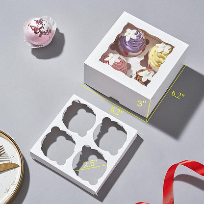 RomanticBaking 50 Pack White 4 Cupcake boxes with Window Chocolate Bomb Boxes Bakery Box Cookies Boxes Strawberry Boxes