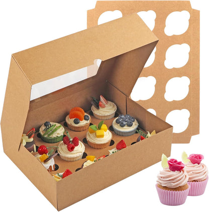 Svalor Cupcake Boxes, 6 Pack Disposable Cupcake Containers, Food Grade Cupcake Carrier 12 Count with Window and Inserts, Cupcake Transport Holders Bulk for Muffins Cookies Treats Dessert（White）