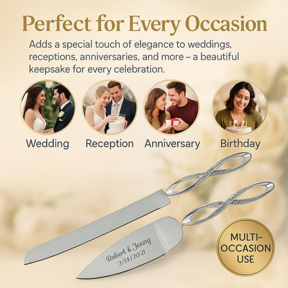 GIFTS INFINITY Personalized Wedding Cake Knife and Server Set with Engraving – Cake Cutting Utensil Set, Keepsake Gift for Wedding, Anniversary, Reception, Birthday & Other Occasions (CH-101WB)