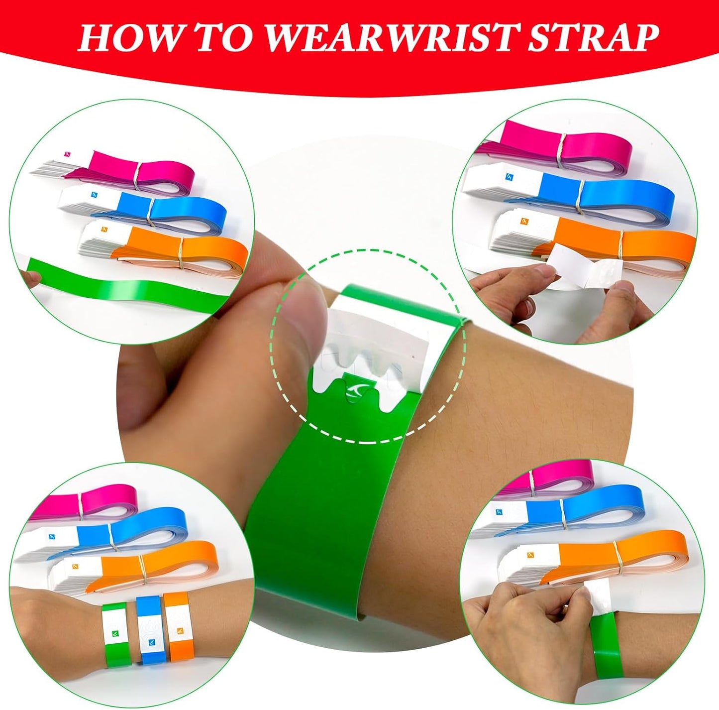 1000 Pcs Paper Wristbands for Events Waterproof Wrist Bands Lightweight Festival Identification Wristbands Neon Adhesive Event Wrist Band for Party