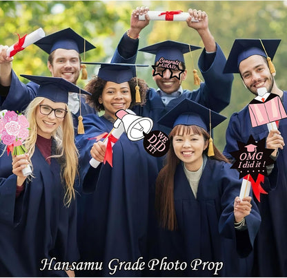 24Pcs 2026 Graduation Photo Booth Props, Pink Funny Class of 2026 Grad Selfie Photobooth Props for High School College Graduation Ceremony Party Decorations Supplies