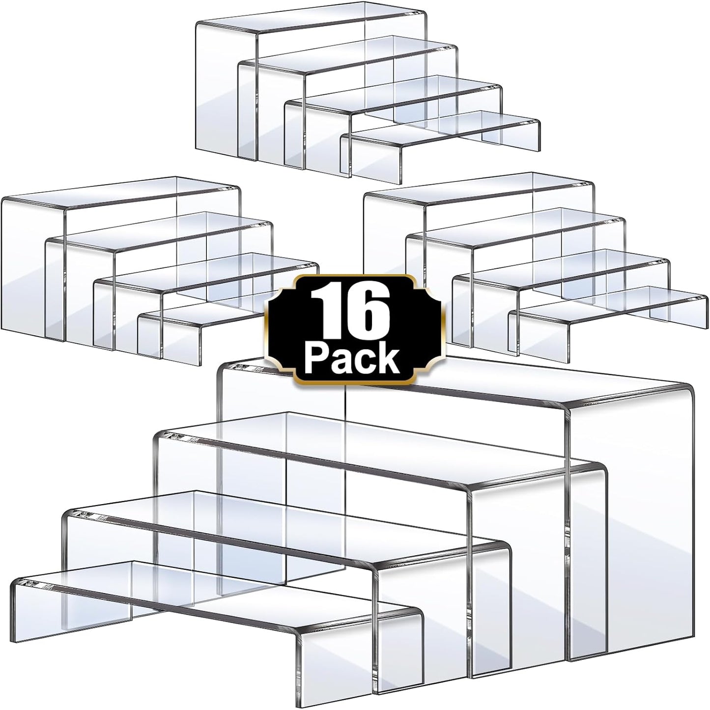 Aheroi Large Acrylic Risers, 10 Pcs 2 Set(7”L~8”L~9”L) Riser Display Shelf, Clear Rectangular Display Stands Set, Transparent Shelves for Decor, Showcase Holder for Cupcake