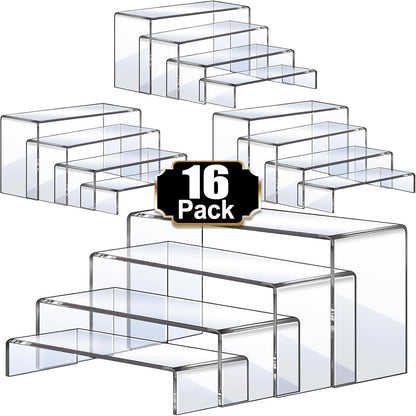 Aheroi Large Acrylic Risers, 10 Pcs 2 Set(7”L~8”L~9”L) Riser Display Shelf, Clear Rectangular Display Stands Set, Transparent Shelves for Decor, Showcase Holder for Cupcake