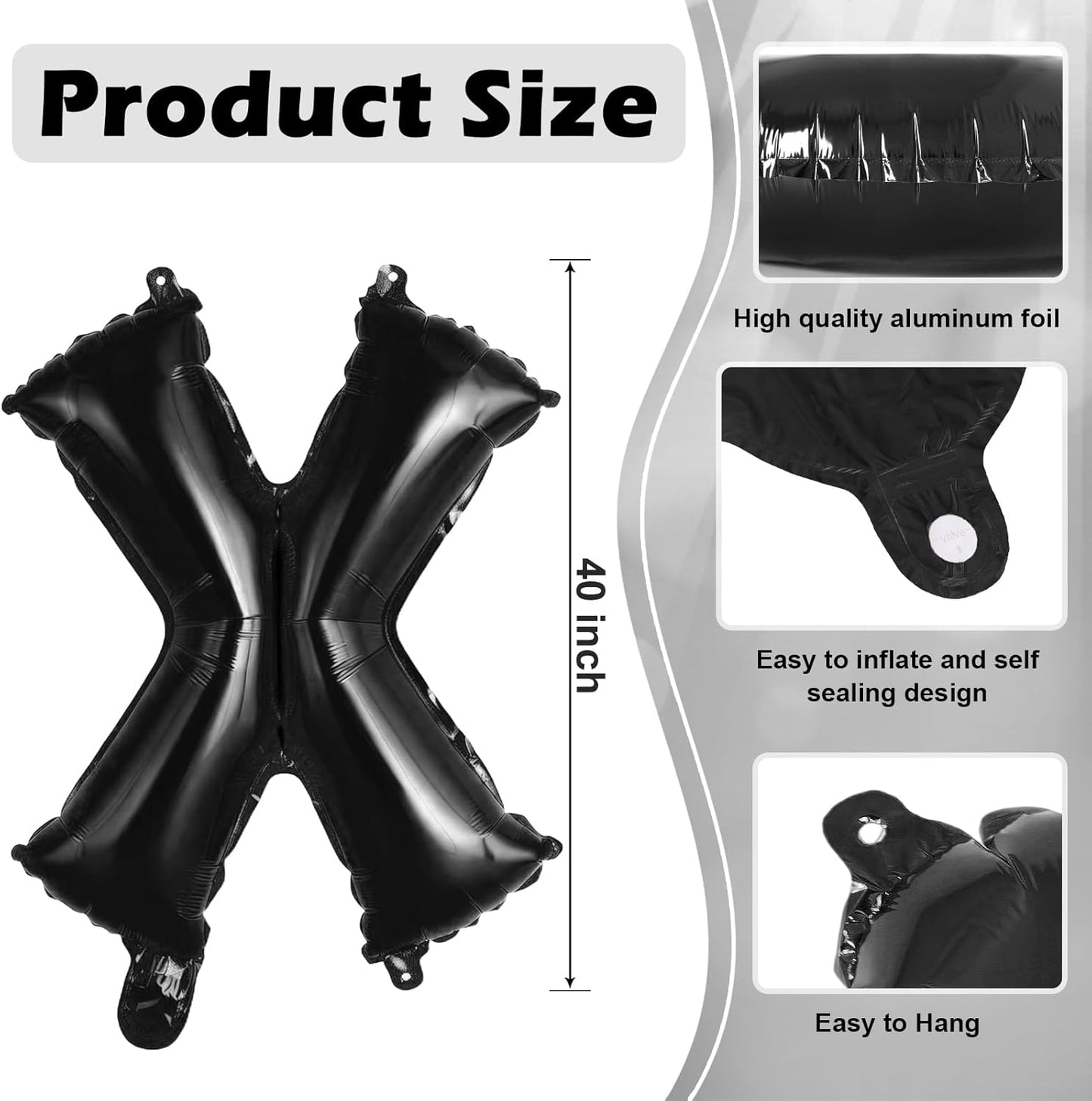 Black Letter A Balloons, 40 Inch Large Foil Letter Balloons, Custom Phrase Balloon for Birthday Party Wedding Anniversary Decoration (Black A)