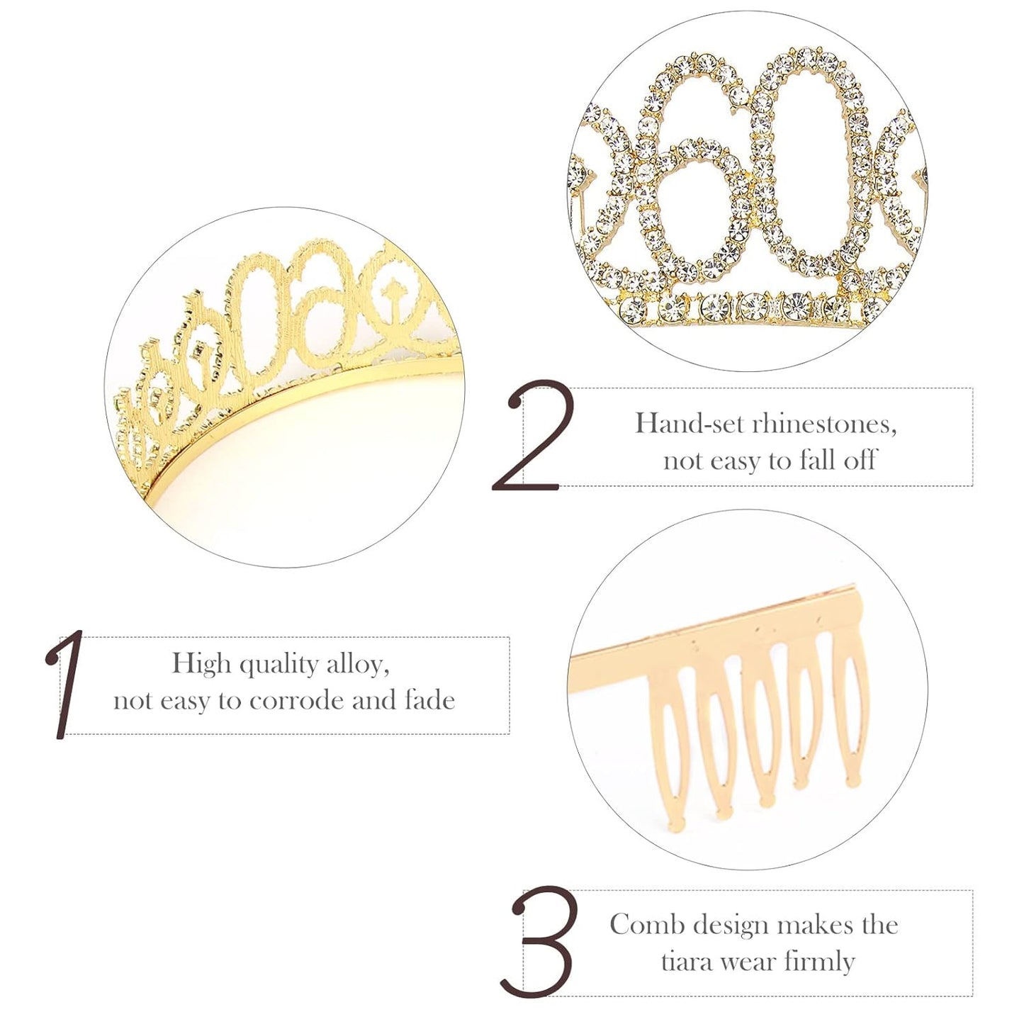 Semato 60 & Fabulous Birthday Crown and Sash Kit- 60th Birthday Gifts for Women 60th Birthday Party Decorations (rose gold)