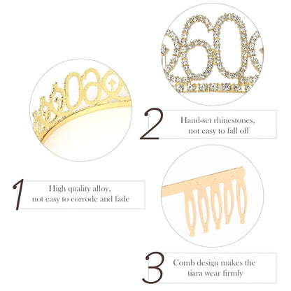 Semato 60 & Fabulous Birthday Crown and Sash Kit- 60th Birthday Gifts for Women 60th Birthday Party Decorations (rose gold)