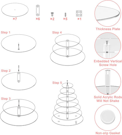 Acrylic Cupcake Tower, 7-Tier Round Cake Stand for 100 Cupcakes, Dessert Display for Parties & Weddings