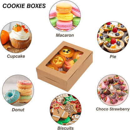 TOMNK 12pcs 8x6x2.5 Inches Brown Bakery Boxes with Window, Cookie Boxes for Chocolate Strawberries, Donuts, Cupcakes, Muffins and Dessert