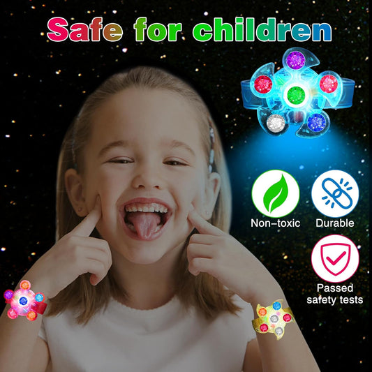 BSTDECOR Glow in The Dark Party Favors for Kids-14 Pack LED Light Up Fidget Spinner Bracelets, Birthday Gifts Treasure Box Toys Classroom Prizes Goodie Bags Stuffers Easter Basket Stuffers