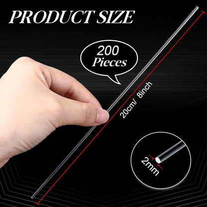 Zopeal 200 Pcs Acrylic Lollipop Sticks Clear Cake Pops Rods Cake Topper Candy Cupcake Treat Stick for Wedding Chocolate Cookie Dessert Handmade DIY Crafts Party Decor Gardening(6 x 0.12 Inches,Clear)
