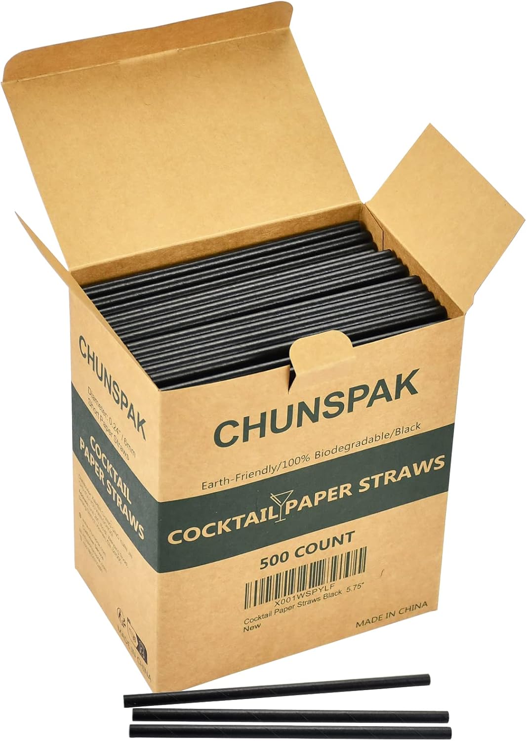 Black Paper Straws, Solid black/250 Bulk, Biodegradable Paper Drinking Straws for Cocktail, Drinks, Bars and Restaurant, 7.75"x0.24"