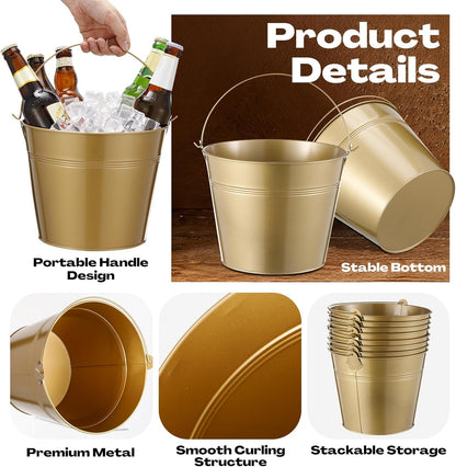 Didaey 24 Pcs Metal Beer Bucket Bulk Ice Bucket Ice Pails with Handle Champagne Soda Party Beverage Chiller for Summer Picnic Pool Wedding Party Supplies Wine Champagne Bar (7.1 x 6.5 x 5.1",Gold)