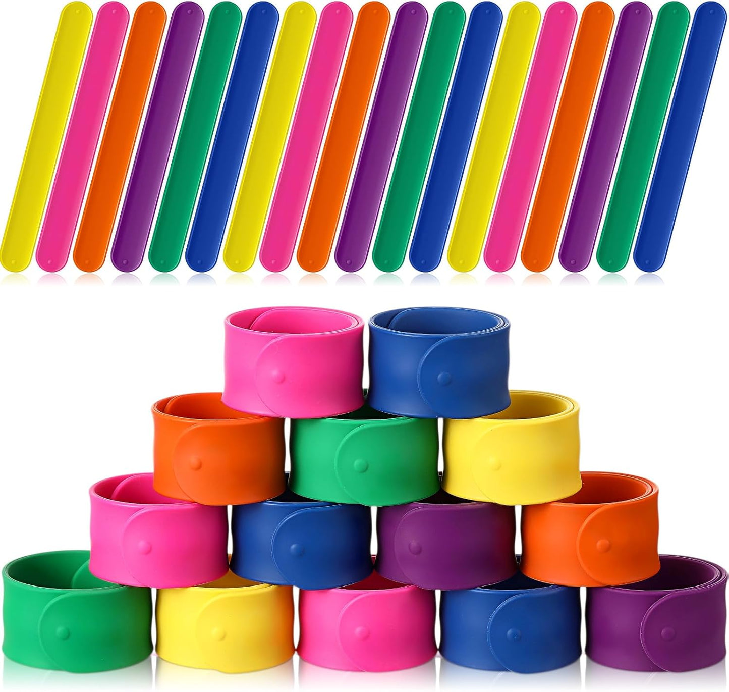 Vinsot 30 Pcs Silicone Slap Bracelets Gift for Kids DIY Slap Bands Party Favor Soft Blank Snap Wristbands Bulk for School Craft Project Painting Classroom Prizes Birthday Wedding