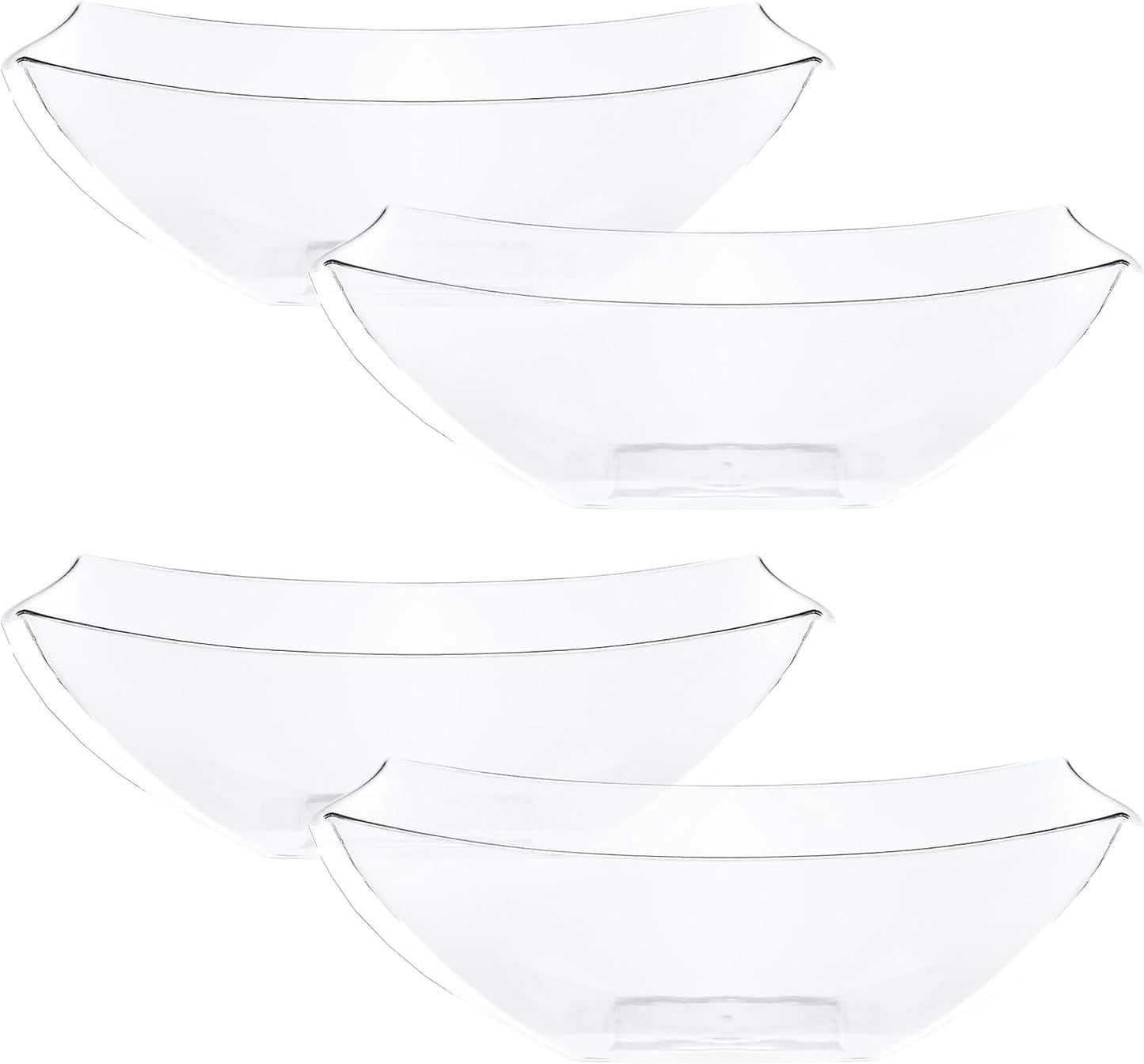 PLASTICPRO Disposable 64 ounce Square Serving Bowls, Party Snack or Salad Bowl, Large Plastic Elegant White Pack of 4