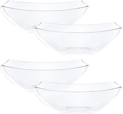 PLASTICPRO Disposable 64 ounce Square Serving Bowls, Party Snack or Salad Bowl, Large Plastic Elegant White Pack of 4