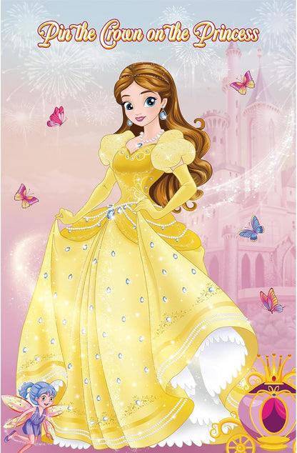 Pin The Crown on The Princess Party Games for Girls Princess Birthday Party with 24 Pcs Crowns, Large Princess Poster for Kids Girls Princess Birthday Party Princess Tea Party Decorations