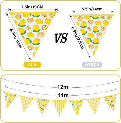 G2PLUS 39Ft Triangle Bunting Banner, 42Pcs Pink Floral Garland Pennant Banner, Reusable Cotton Triangle Flags Party Decoration for Birthday, Wedding, Garden Tea Party, Baby Shower, Room Decor