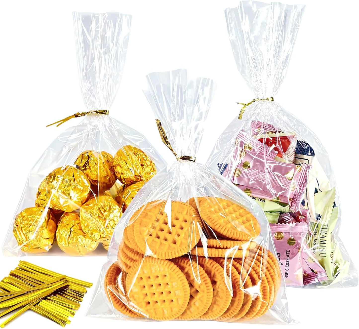 5x7 Inch Iridescent Cellophane Treat Bags with Twist Ties, Treat Bags for Candy Cookie Goodie Chocolates, And Popcorn