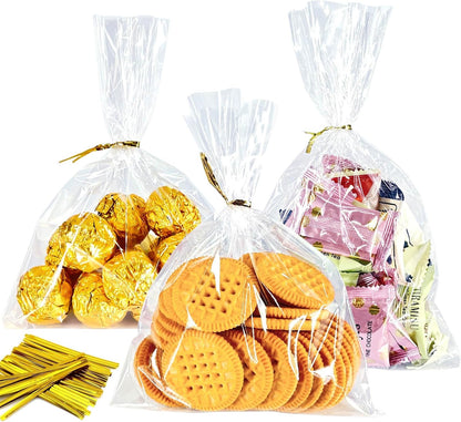 5x7 Inch Iridescent Cellophane Treat Bags with Twist Ties, Treat Bags for Candy Cookie Goodie Chocolates, And Popcorn