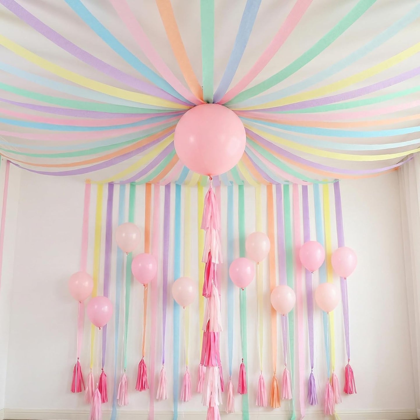 Pastel Crepe Paper Streamers 9 Rolls 738ft,Fancy Streamers Party Decorations for Birthday Mother's Day Wedding Holiday Decorations DIY Gift Wrapping, 1.77 Inch x 82 Ft/Roll