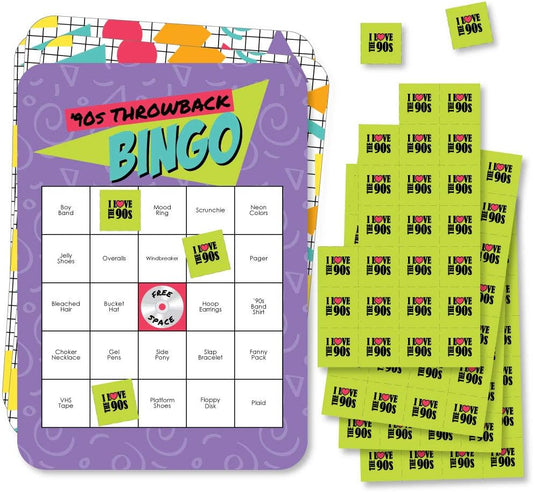 Big Dot of Happiness 90’s Throwback - Bar Bingo Cards and Markers - 1990s Party Bingo Game - Set of 18
