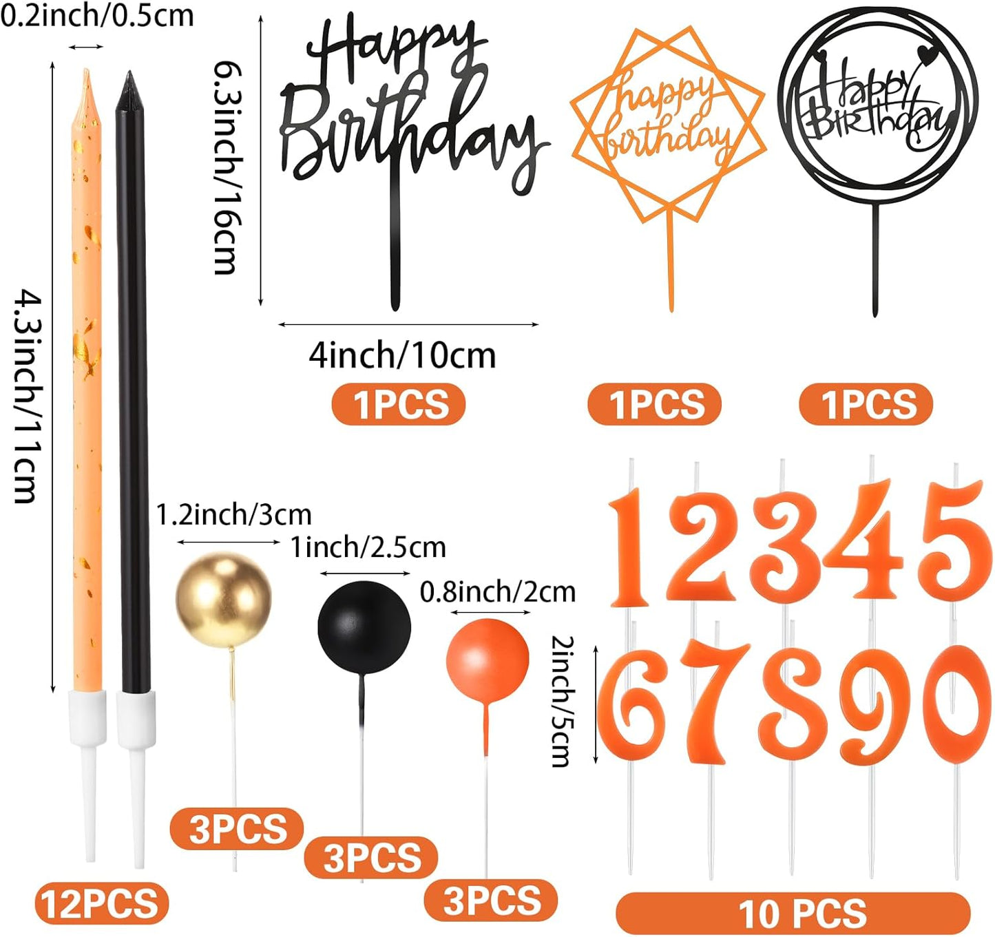 Yerliker 34 Pcs Happy Birthday Cake Toppers Decorations Birthday Candles DIY Cake Decor for Men Women Wedding Anniversary(Gold)