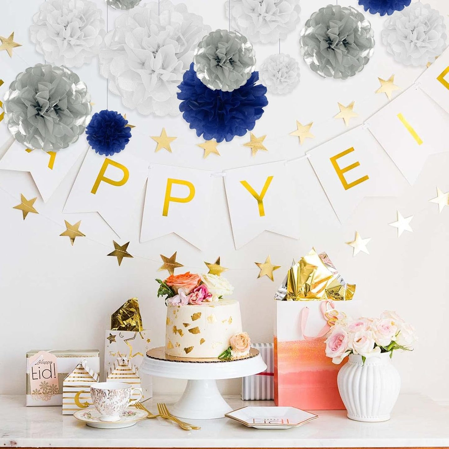 Tissue Paper Pom Poms, Pink Tissue Paper Flowers, Hanging Flower Balls for Weddings Fiesta Parties Birthday Baby Showers Classroom Bridal Shower Decoration (18Piece Set-6/10/12/14Inch)