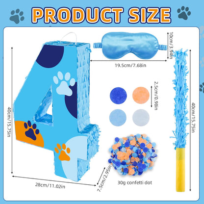 16 Inch Number 2 Dog Paw Pinata with 16 Inch Piñata Stick Blindfold Confetti for Boy Girl Kids 2nd Birthday Party Decorations (2nd)