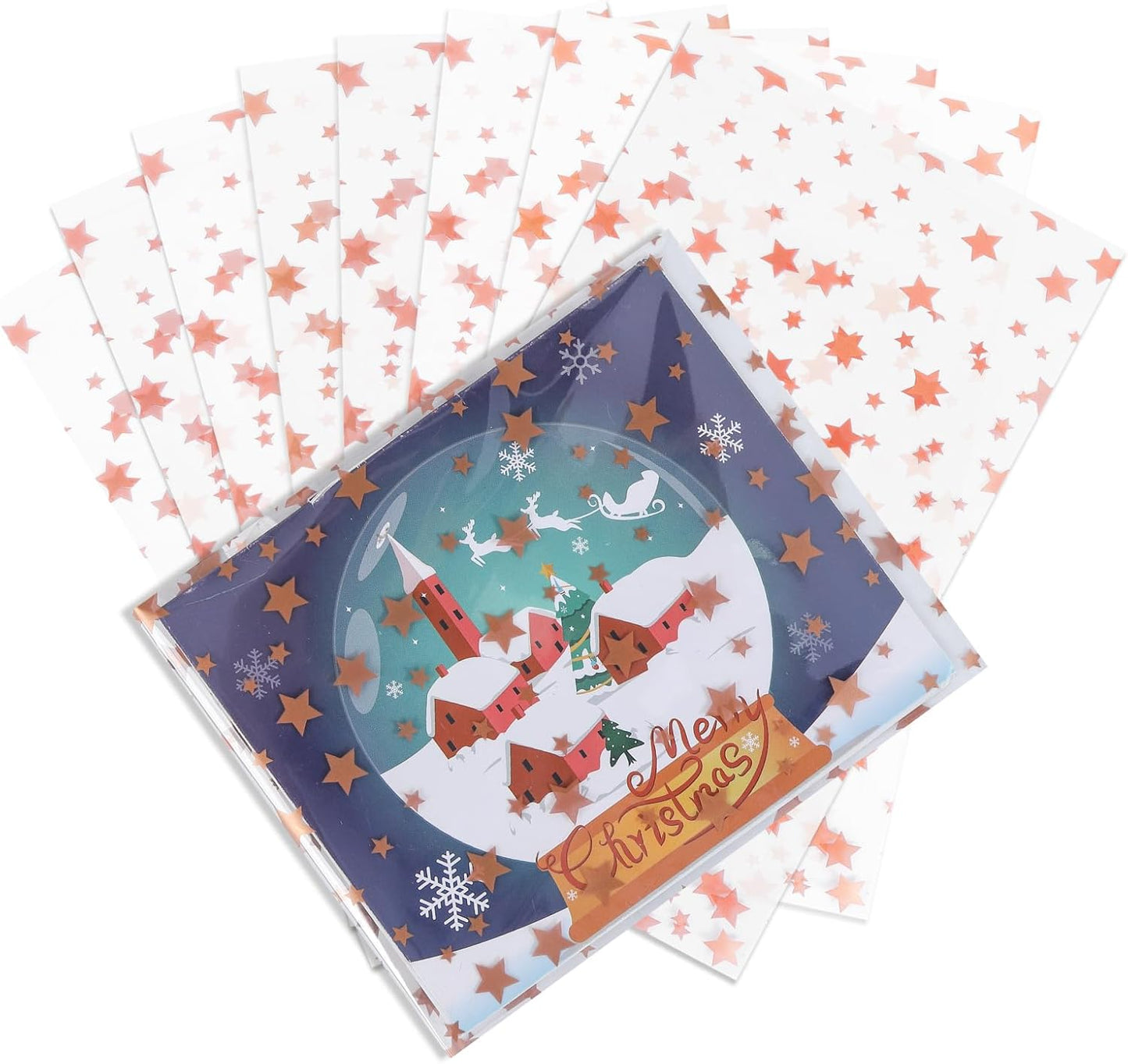 100 Pcs Star Printed 5"X 7" Gift Wrap Cello Cellophane Treat Bags Party Favor bags Clear Candy Cookie Bag Plastic Poly Goodie Storage Bag with Twist Ties for Bakery,Birthday, Wedding ,Party Decorations (Gold)
