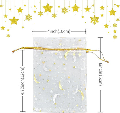 100PCS White Organza Bags, 4x6 Inch Small Mesh Bags Drawstring, Jewelry Gift Bags for Easter, Party, Festival, Bathroom Soaps, Makeup