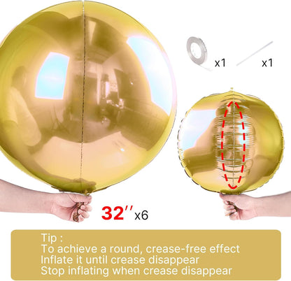 PartyWoo Metallic Gold Foil Balloons 20pcs Different Sizes Pack of 22 15 10 Inch Large Round Foil 4D Inflatable Mirror Ball Mylar Balloons for Graduation Birthday Baby Shower Party Decorations