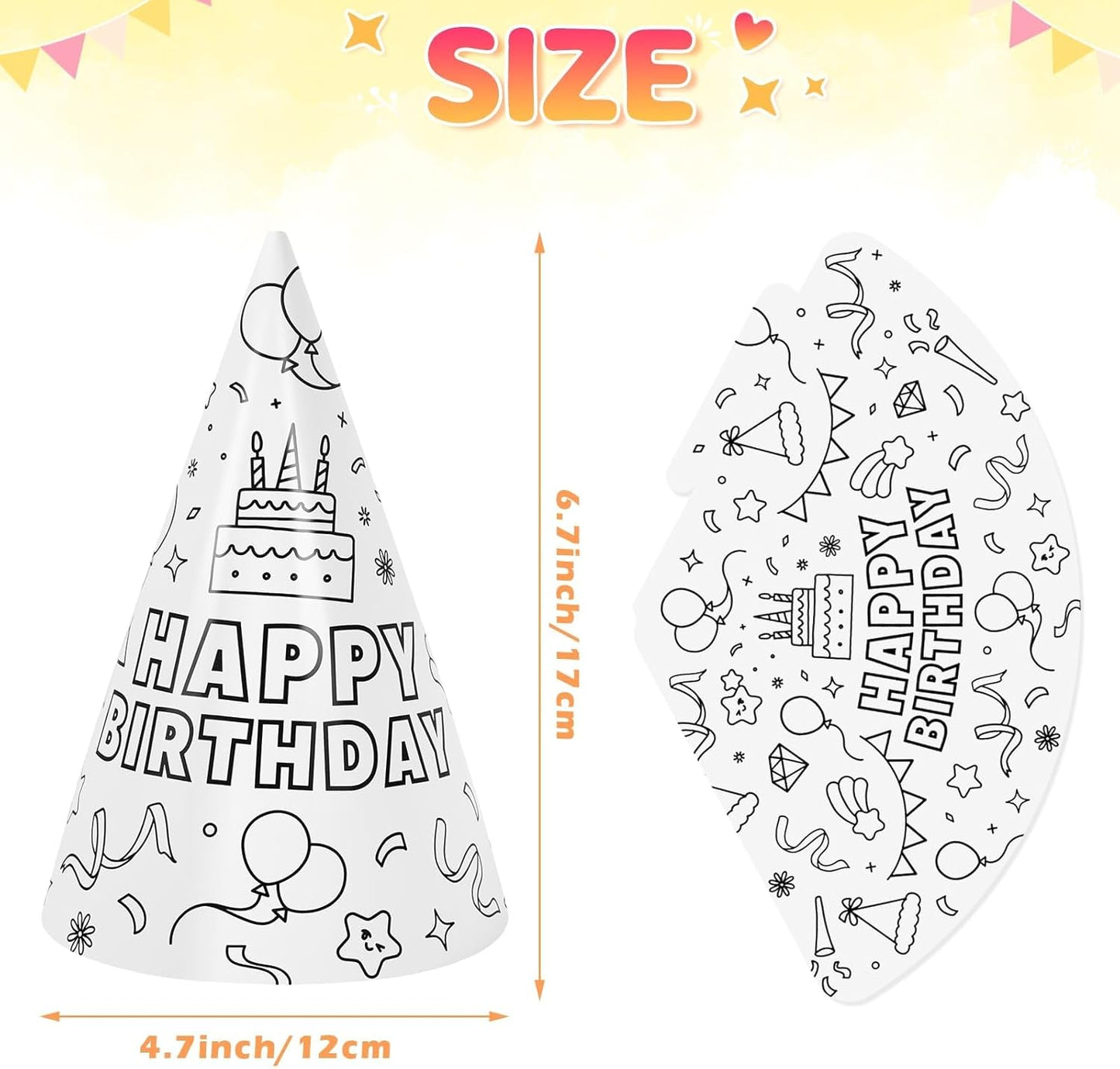 WERNNSAI Birthday Party Hats - 12 Pcs Birthday Party Supplies Cone Hat Headbands Colorful Paper Party Hats for Kids