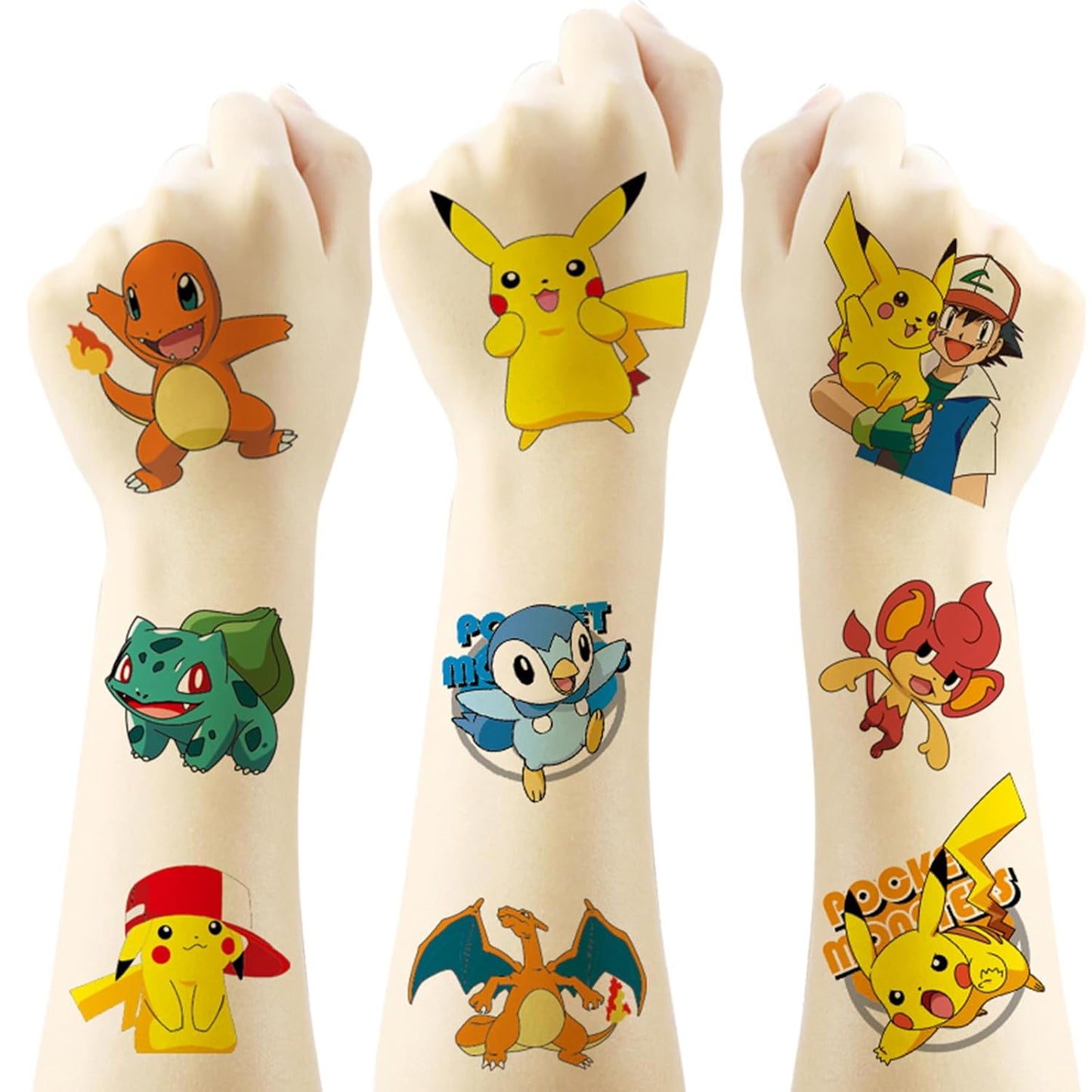 20 Sheets Cute Pokemon Temporary Tattoos for Adult, Cool Cartoon Decoration Sticker Gifts for Teen Activity Prizes Carnival Christmas Rewards
