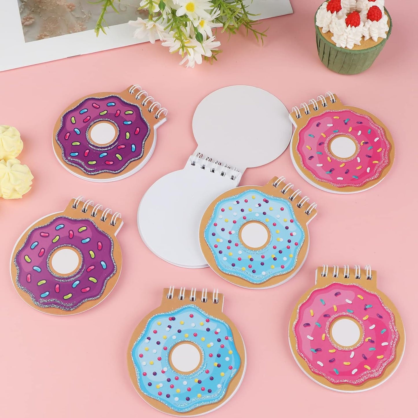 24 Pcs Mini Spiral Notebook Cute Donut Notebook Birthday Notepad Kawaii Donut Memo Pad Notebooks for Kids Party Favors Goodie Bag Stuffers, 3.34x3.74 Inch