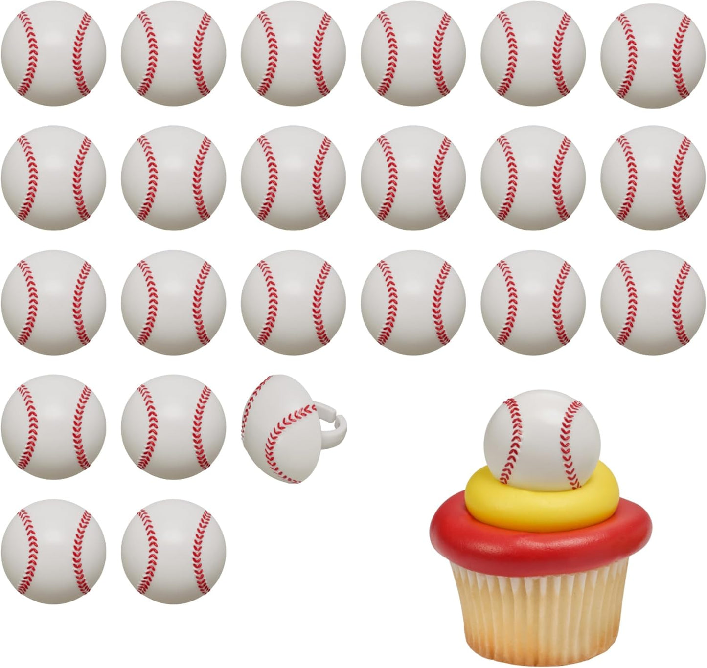 DecoPac Baseball Rings, Cupcake Decorations, Baseball Cupcake Toppers, Food Safe – 24 Pack