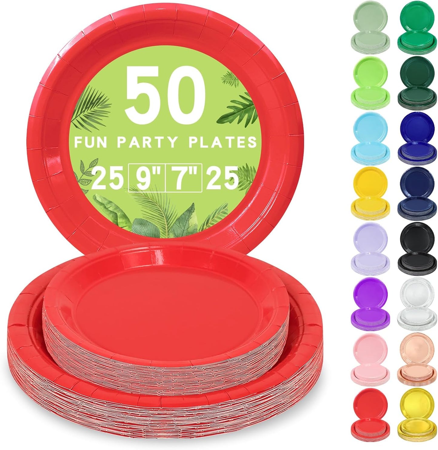 LANLISA 50 Pcs Pink Paper Plates Disposable, 25-9" & 25-7" Disposable Birthday Cake Dessert Plates For Valentines Day, Baby Shower, Easter Party, Mothers Day Party Supplies