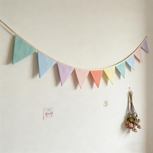 JUIIZAY Pennant Banner Flags Pastel Fabric Triangle Bunting Garland for Playroom Nursery Decor Hanging Party Decorations