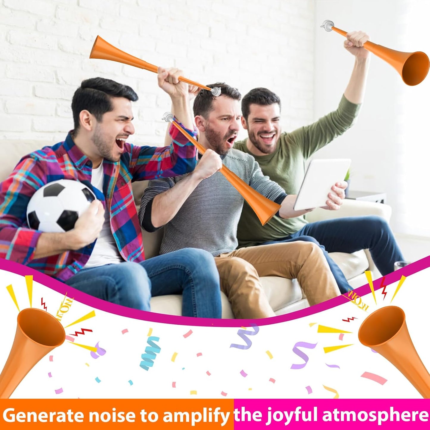 Collapsible Stadium Horn 24 Inch Vuvuzela Plastic Trumpet Blow Horns Noise makers for Sporting Events School Sports Football Games Party Supplies Favors Accessories (Black)