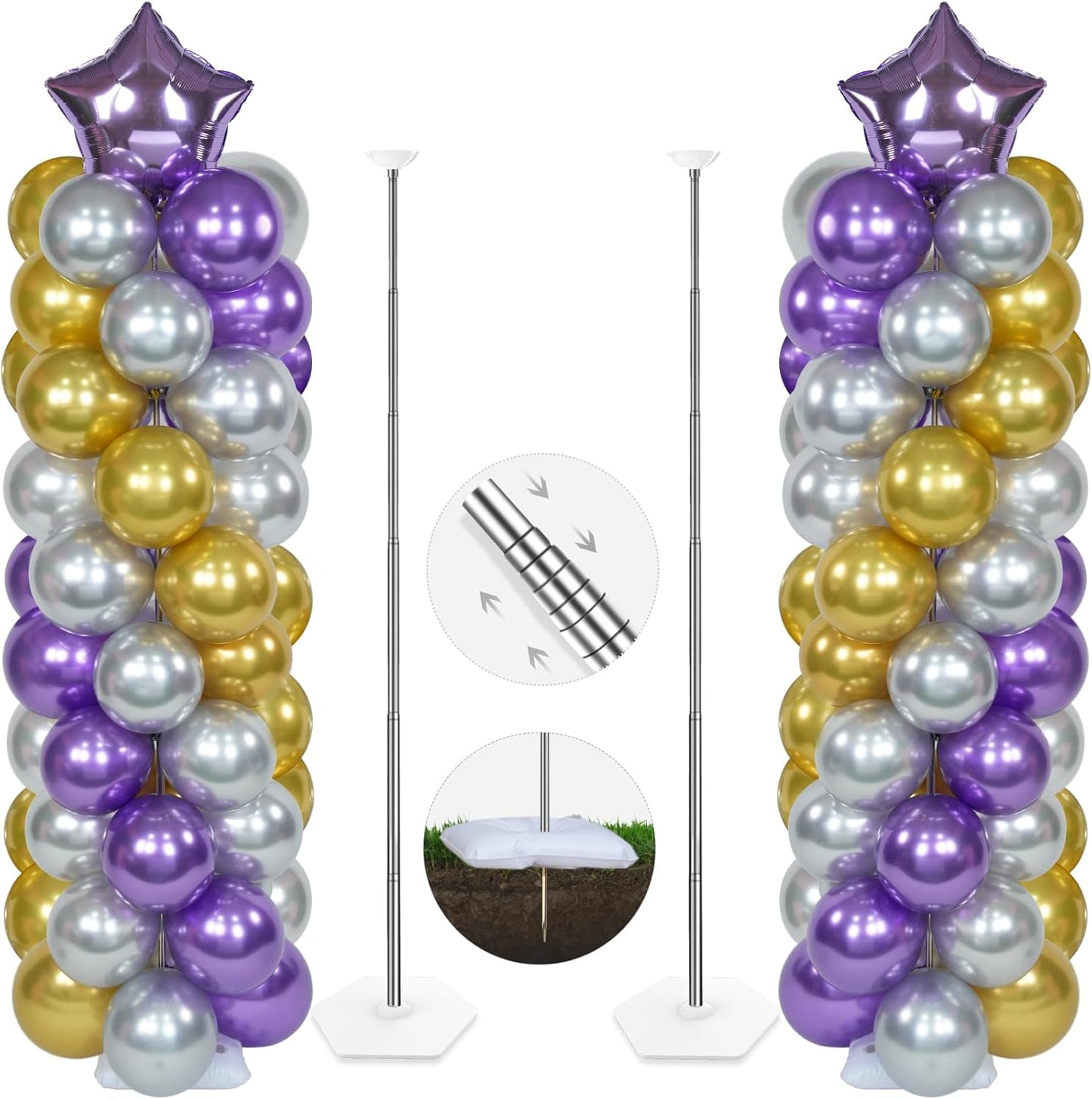 YALLOVE Balloon Column Stand Kit, Sets of 4 Telescoping Balloon Stand, Height Adjustable Balloon Tower Pillar with Reusable Metal Telescopic Design for Party Decoration