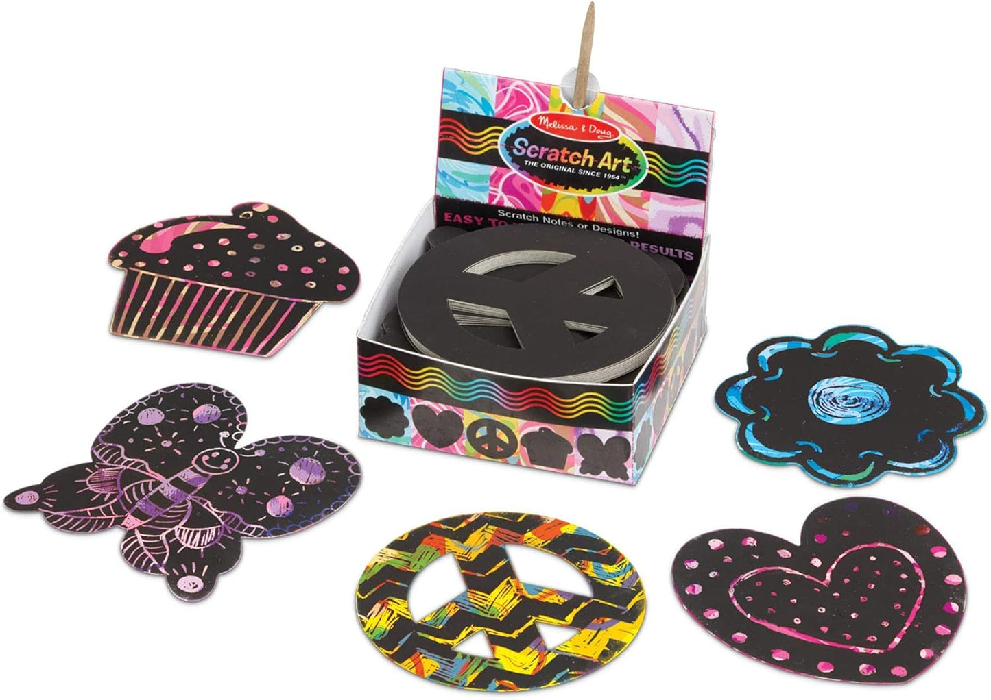 Melissa & Doug Scratch Art® Box of 125 Friendship-Themed Shaped Notes in Desktop Dispenser (Approx. 3.5” x 3.5” Each Note)