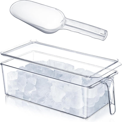 Havawish 4 Pcs Ice Storage Bin for Freezer with Lid and Flexible Scoop Set Plastic Ice Container with Lid Handle for Home Office Fridge Storage (12.4 x 8.07 x 3.94 Inches,Clear)