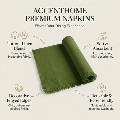 ACCENTHOME Natural Cotton Linen Napkin Set of 12 18x18 inch Dinner Napkins - Washable Soft Premium Hotel Quality Reusable Hemmed Edges Napkins Perfect Table Linens for Family Dinners, Weddings