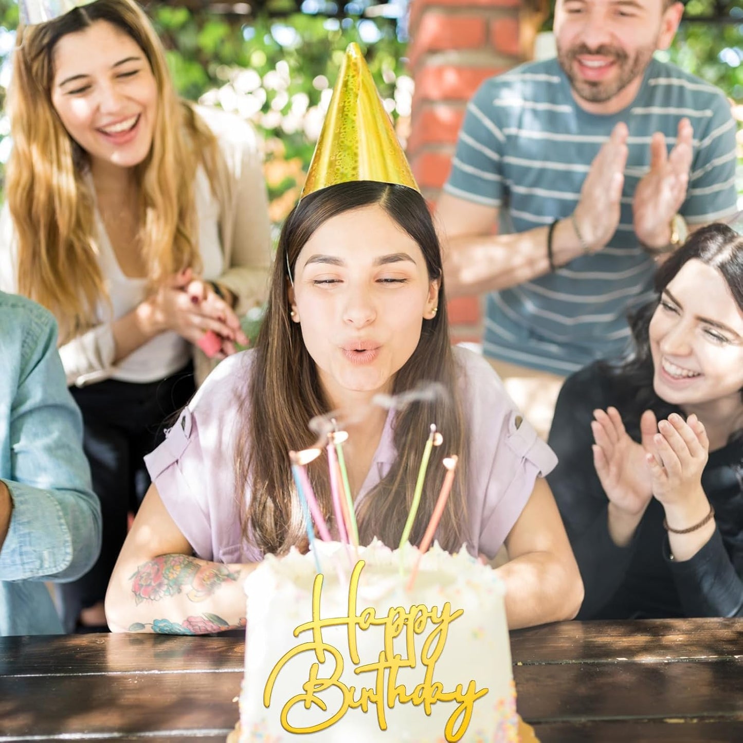 Barydat 24 Pieces Gold Happy Birthday Cake Toppers Mirror Acrylic Cupcake Topper Happy Birthday Sign for Cake Side Cupcake Decorations, 6 Styles