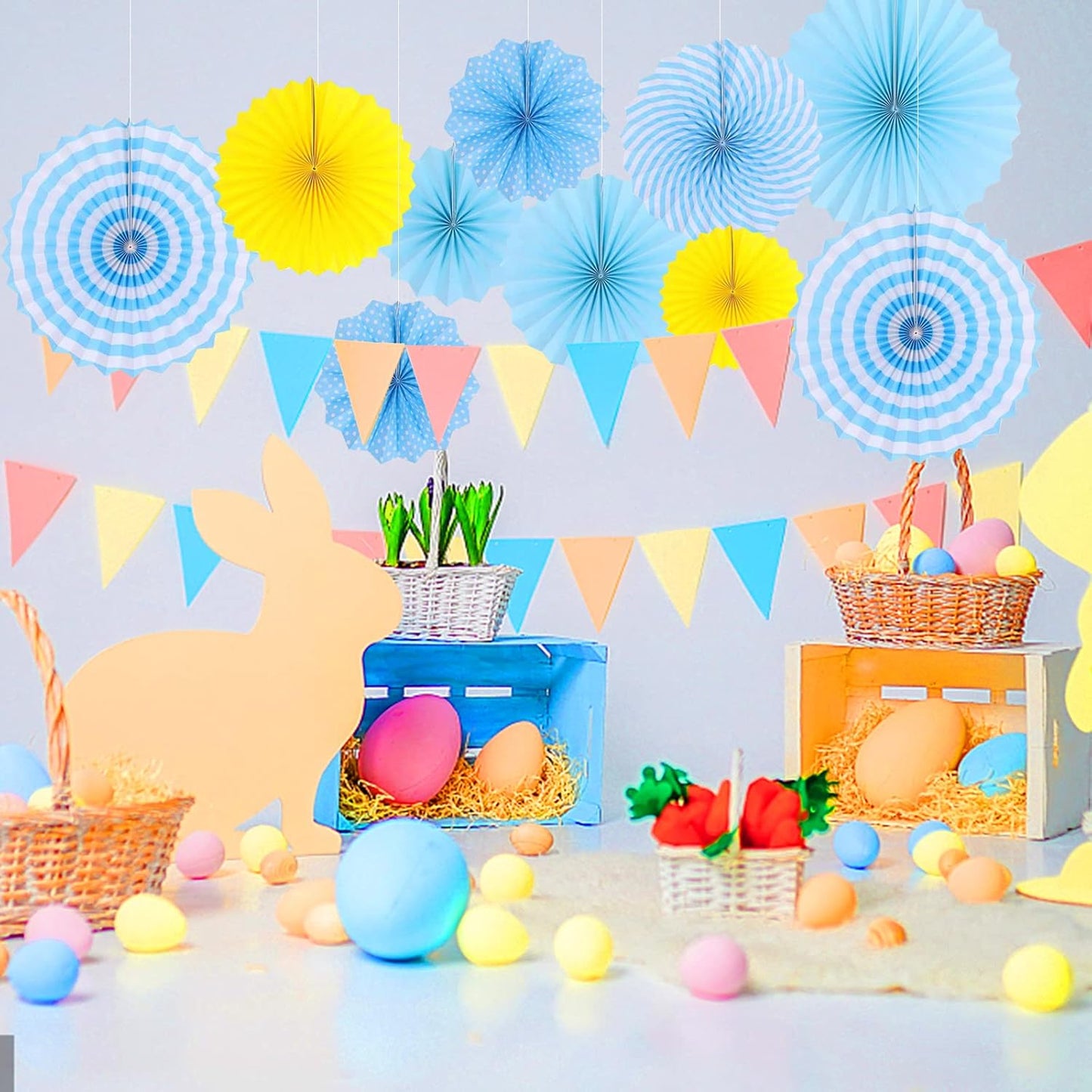 LRCXL 12PCS Party Hanging Paper Fans Set, Fiesta Round Pattern Paper Garlands Decoration Party Supplies for New Year Baby Shower Birthday Wedding Graduation Events Accessories(Yellow)