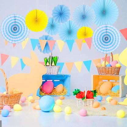 LRCXL 12PCS Party Hanging Paper Fans Set, Fiesta Round Pattern Paper Garlands Decoration Party Supplies for New Year Baby Shower Birthday Wedding Graduation Events Accessories(Yellow)