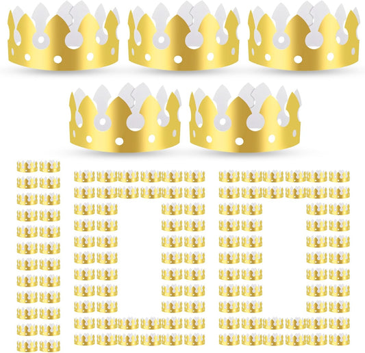 100 Pcs Paper Crowns for Adults, Gold King Princess Paper Crown Bulk for Boys Girls Adults Women Men Birthday Party Supplies Decoration Photo Props Family Banquets School Classroom (Classic Style)