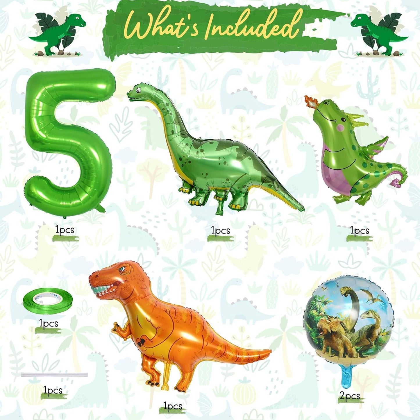 Dinosaur 5th Birthday Decorations, Dinosaur Birthday Party Decorations with Giant Inflatable Dinosaur Balloons 40 Inch Helium Foil Mylar Number 5 Balloons for Dinosaur Theme Birthday Party Decorations