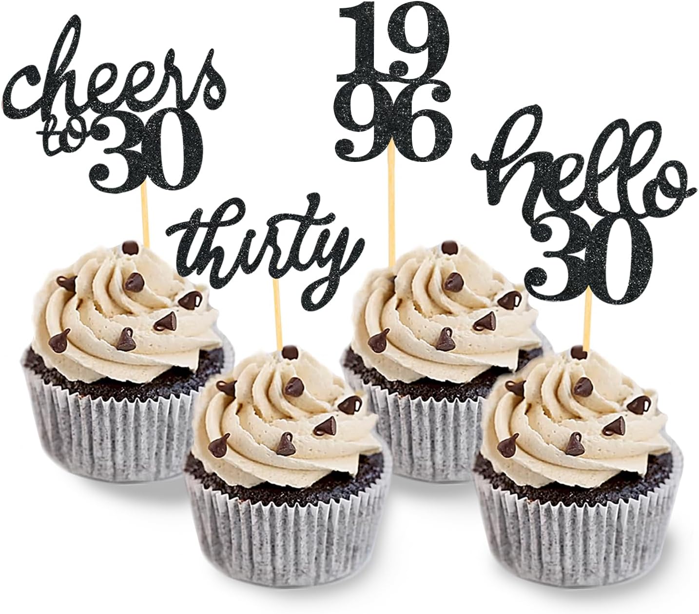 24 PCS Glitter 30th Birthday Cupcake Toppers for Celebrating Thirty Years Old Birthday Party Decorations for 30th Anniversary Party Supplies (Gold)