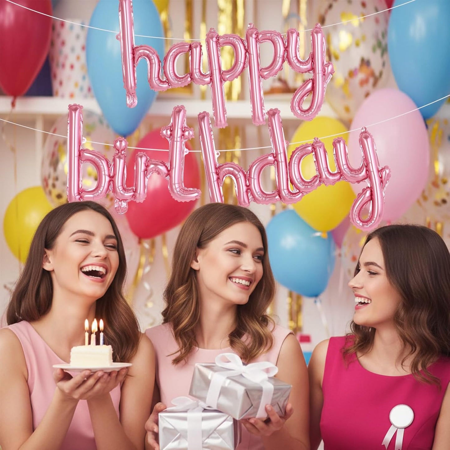 Happy Birthday Balloons Banner Foil Letters Balloons Connected, Personalized Birthday Signs for Women Men Boys Girls Birthday Party Decorations, Small Gold